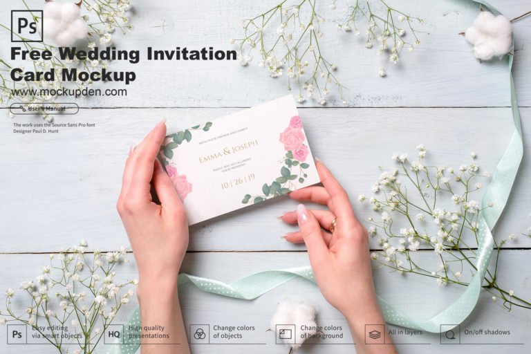 Free Wedding Invitation Card Mockup PSD Template