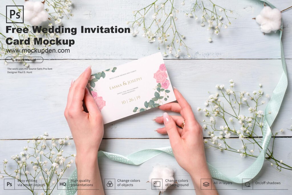 Download Free Wedding Invitation Card Mockup PSD Template | Mockup Den