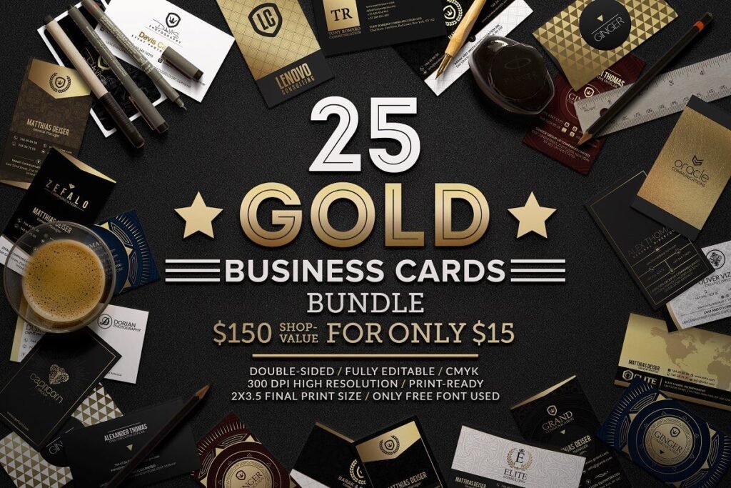 25 Gold Business Card Mockup Double Sided
