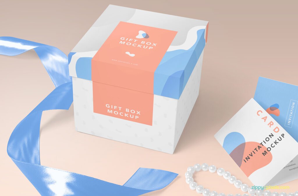 3D Design Gift Box With Invitation Card Mockup