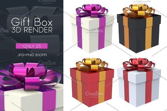 4 Different Color Gift Box 3D Render Illustration