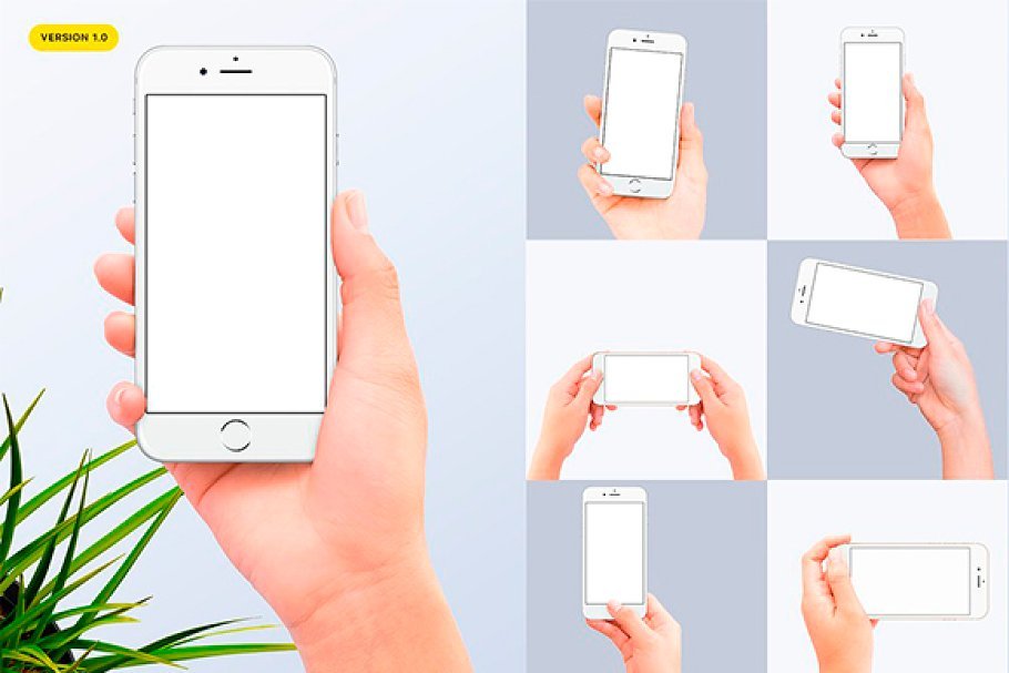 7 Different shots of iPhone Holding In Hands PSD.