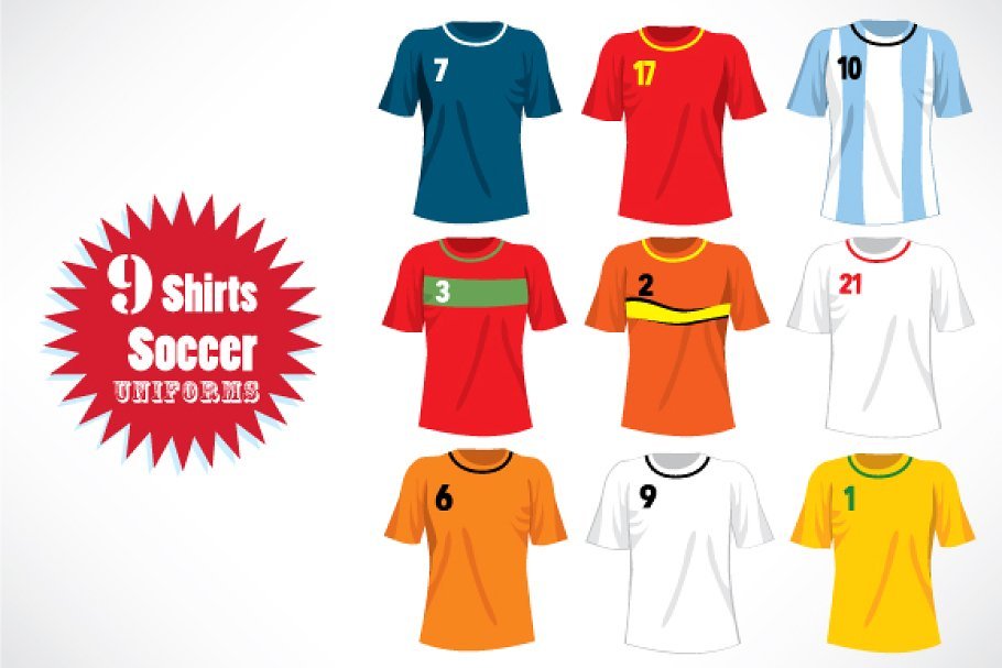 9 Different Design Soccer Uniform Illustration