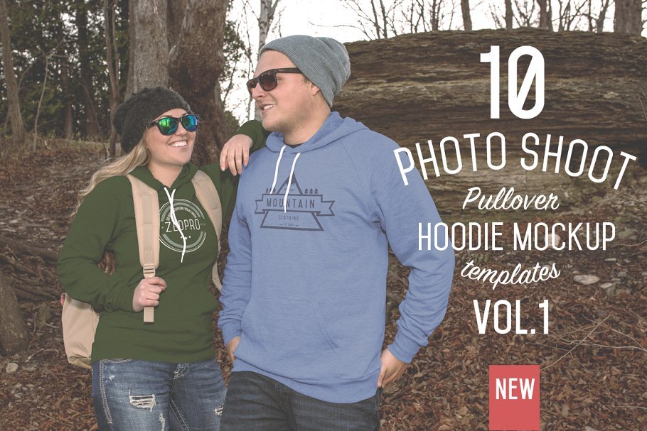 A Couple Wearing Pullover Hoodie T-shirt PSD Mockup. 