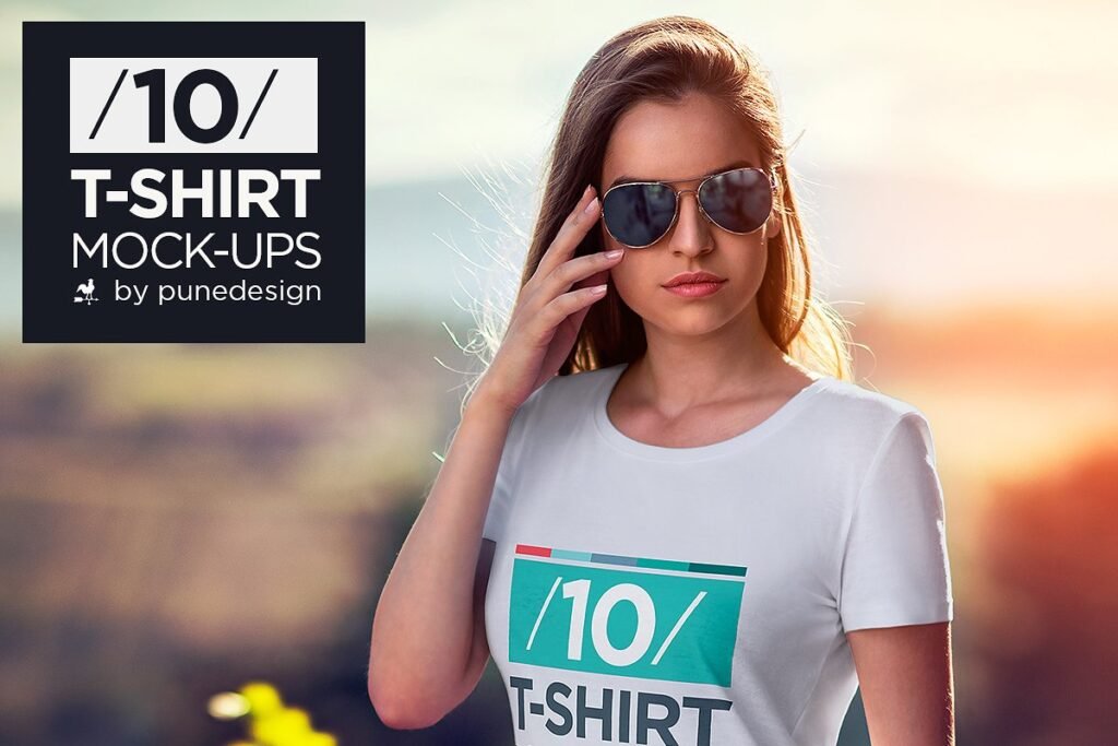 A Girl In Sun Glasses And White Colored T-shirt Mockup. 