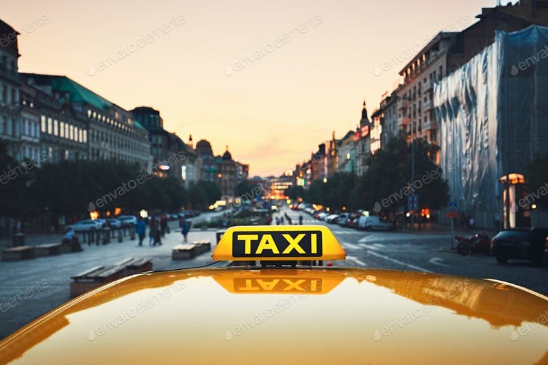 A Taxi Running On the Street PSD File