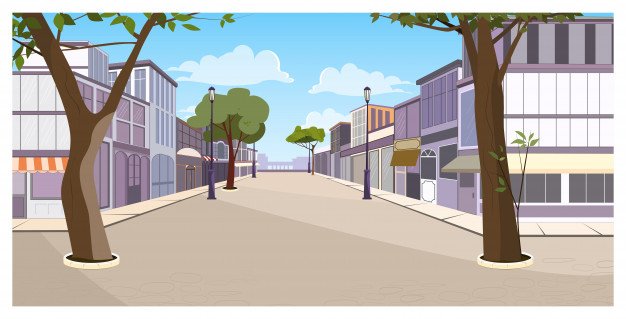 A Vector Of Street, Building And Trees
