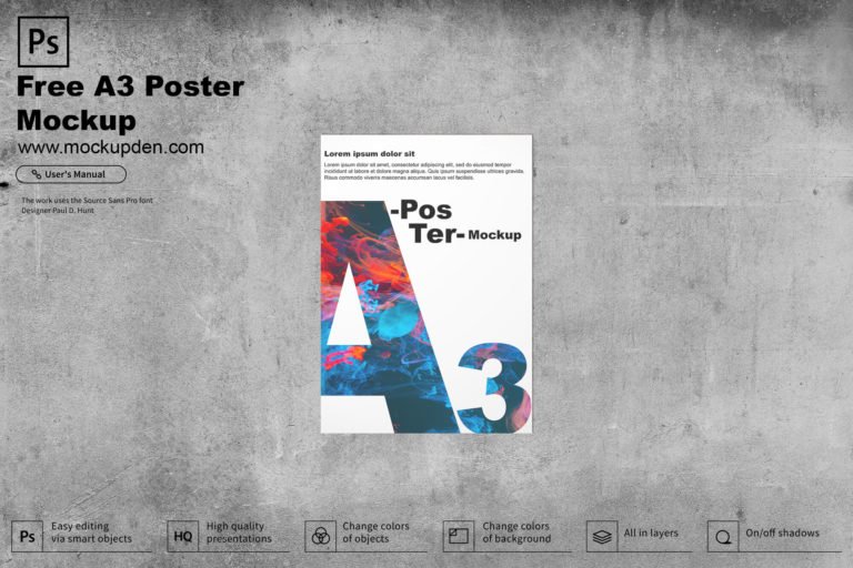 Free A3 Poster Mockup PSD Template