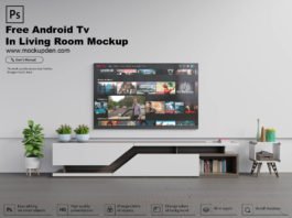 Free Android TV In Living Room Mockup PSD Template