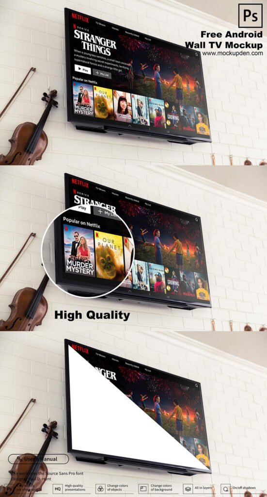 Free Android Wall TV Mockup PSD Template Mockup DenFree Android Wall