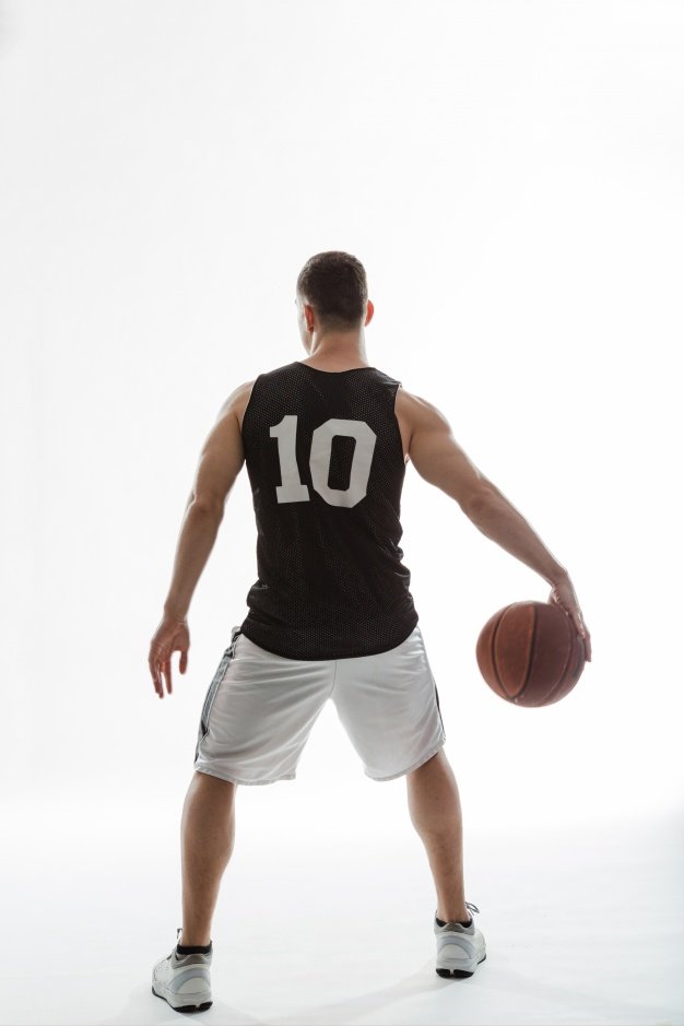 Back View Of A Basketball Player With a Ball On Hand