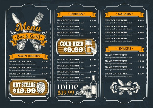 Bar And Grill menu Card Mockup