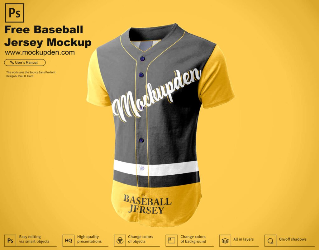 Download Free Baseball Jersey Mockup PSD Template - Mockup Den