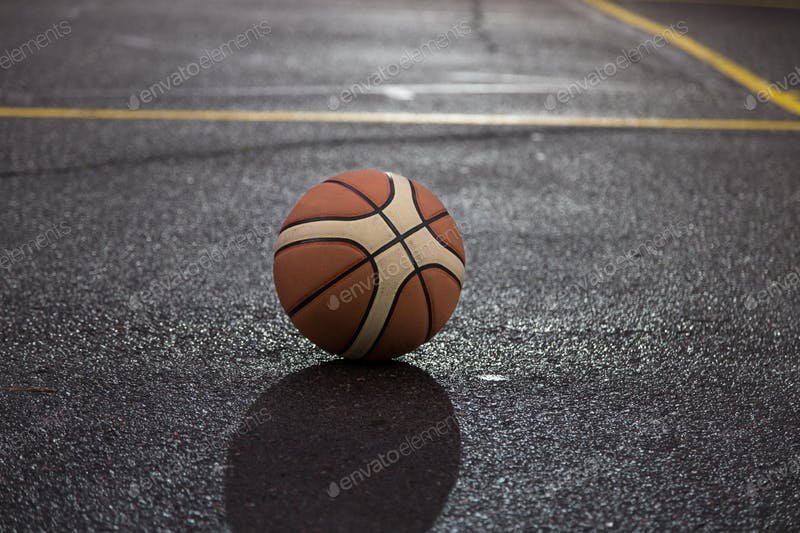 Basketball Placed On The Street Of Court Mockup.