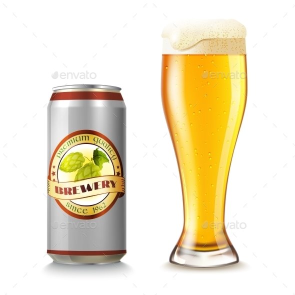 Beer Can And Glass Illustration