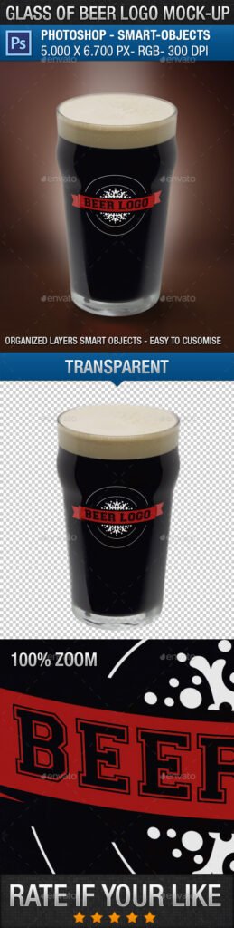 Beer Glass With Editable Logo Feature Mockup