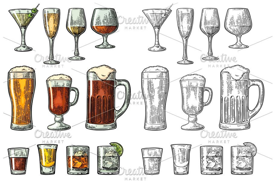 Beer Whisky And Wine Glass Vector File Illustration