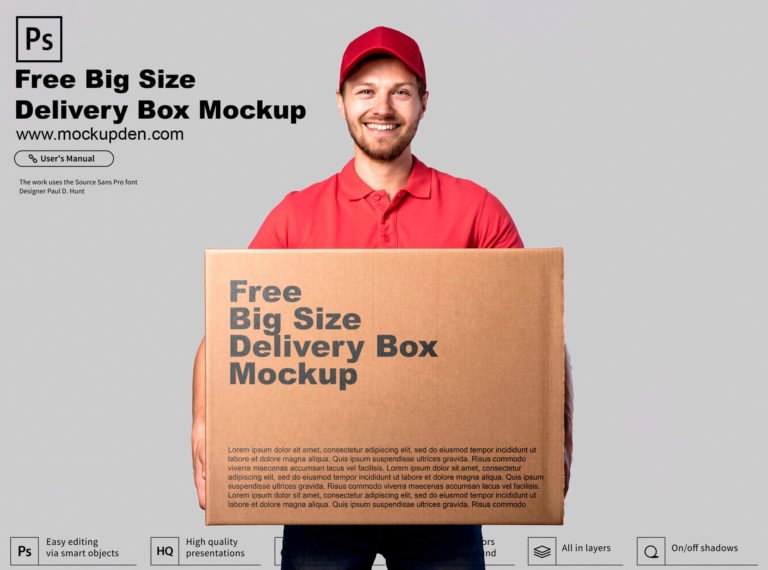 Free Big Size Delivery Box Mockup PSD Template