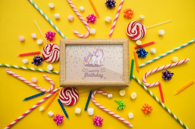 Birthday concept with frame Mockup PSD