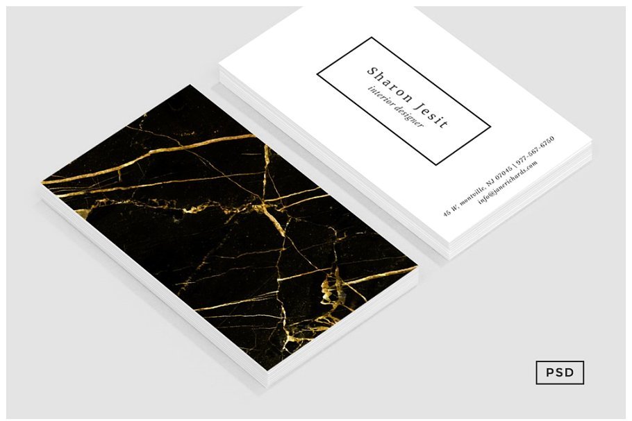 Black And White Abstract Golden Print Business Card Mockup