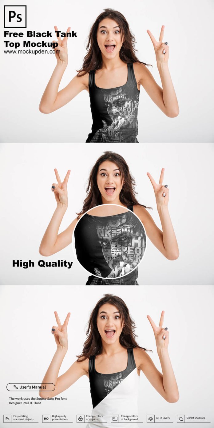 Download Free Black Tank Top Mockup PSD Template - Mockup Den