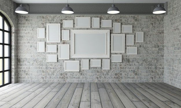 Blank Frame Attach On Wall Gallery PSD Design Template