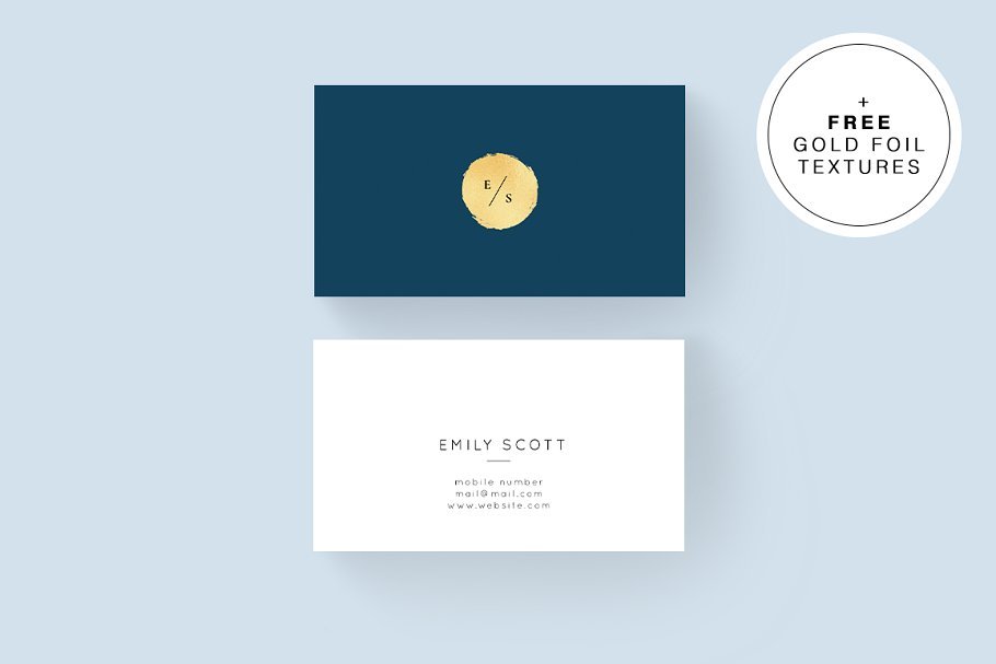 Blue And White Color Business Card With Golden Print