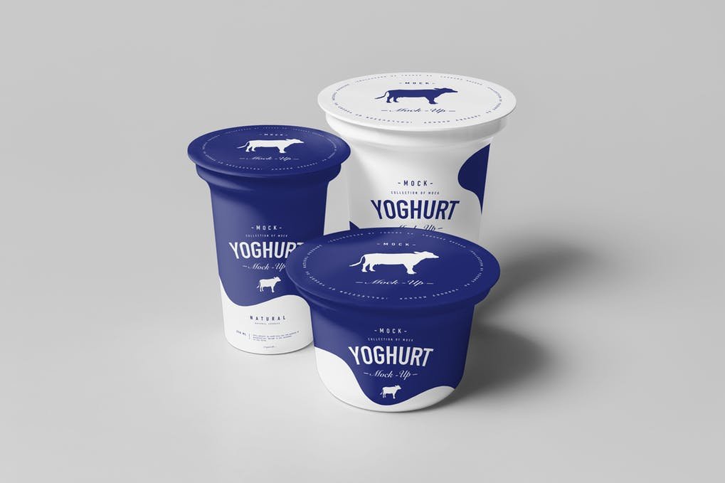 Blue And White Cups Of Yogurt Mockup