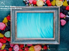Free Blue Rastic Wooden Frame Mockup PSD Template