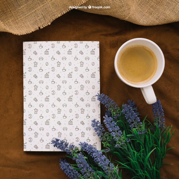 Book With Coffee And Flowers Mockup