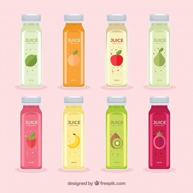 Bottles of Delicious Juices Vector File
