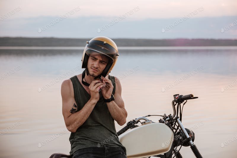 Boy Wearing Biking Helmet Mockup