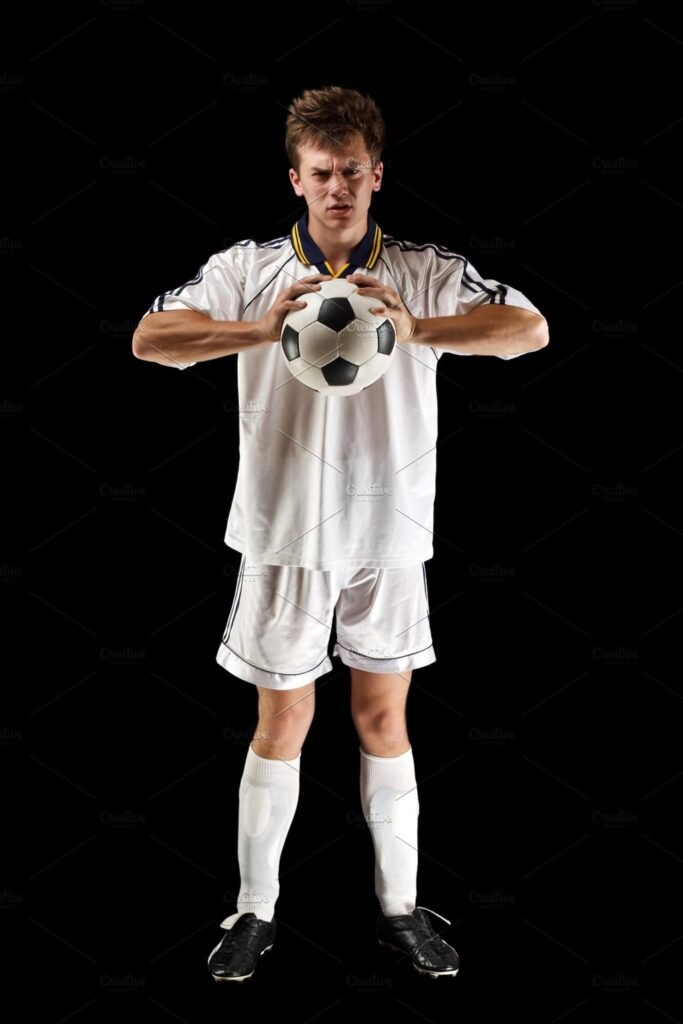 Boy Wearing Costume And Soccer Ball On Hand Mockup