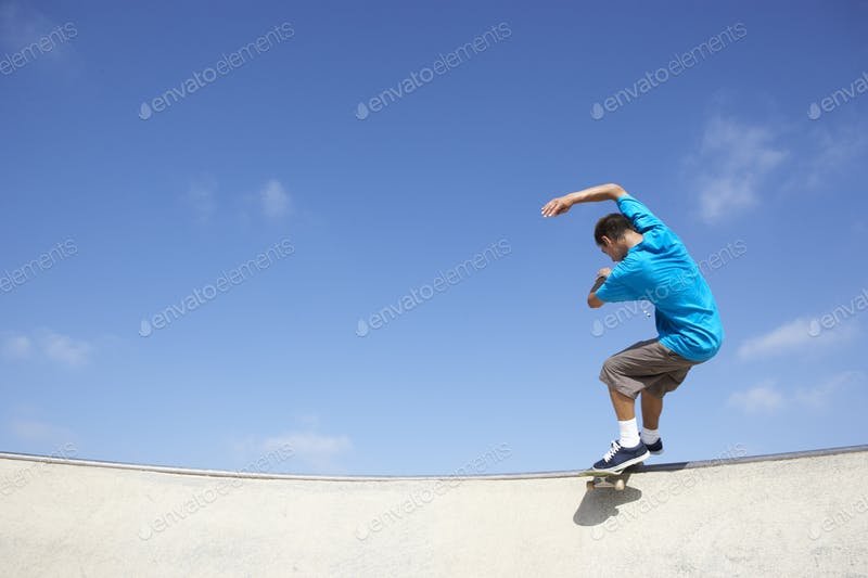 Boy With Light Blue T-Shirt Ander Roller Skate Mockup