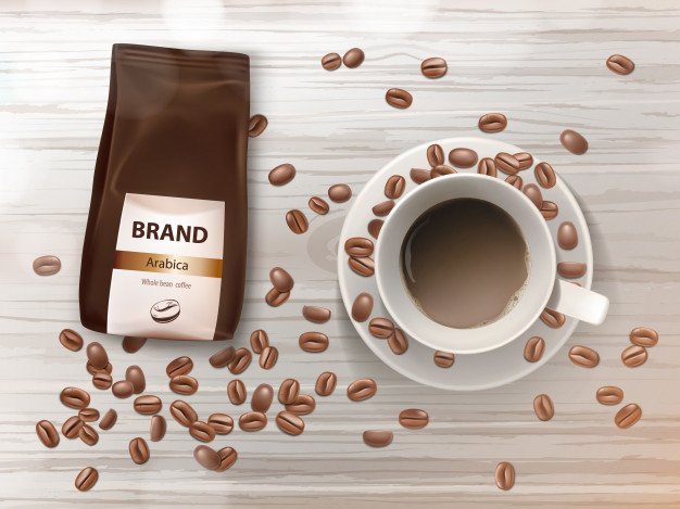 Brown Color Coffee Packet Kept On Table For Branding