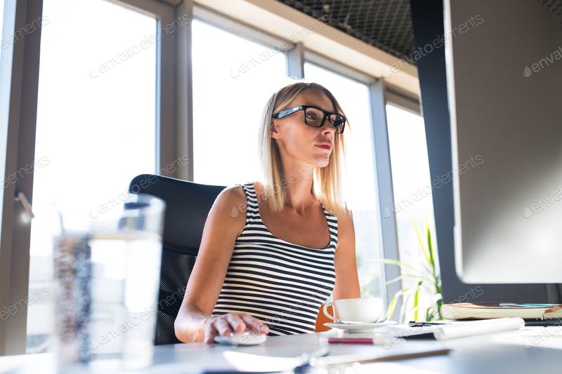 Business Women Working In Black And White Tank Top Mockup