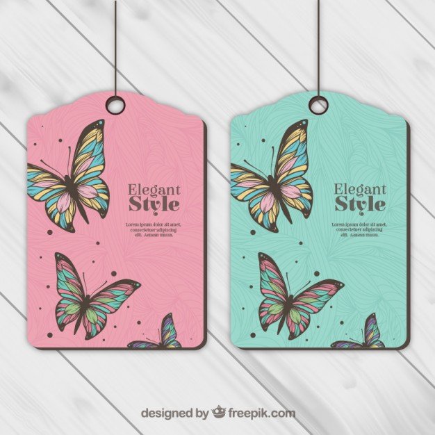 Butterfly Printed Pink And Green Color Hang Tag Vector Format