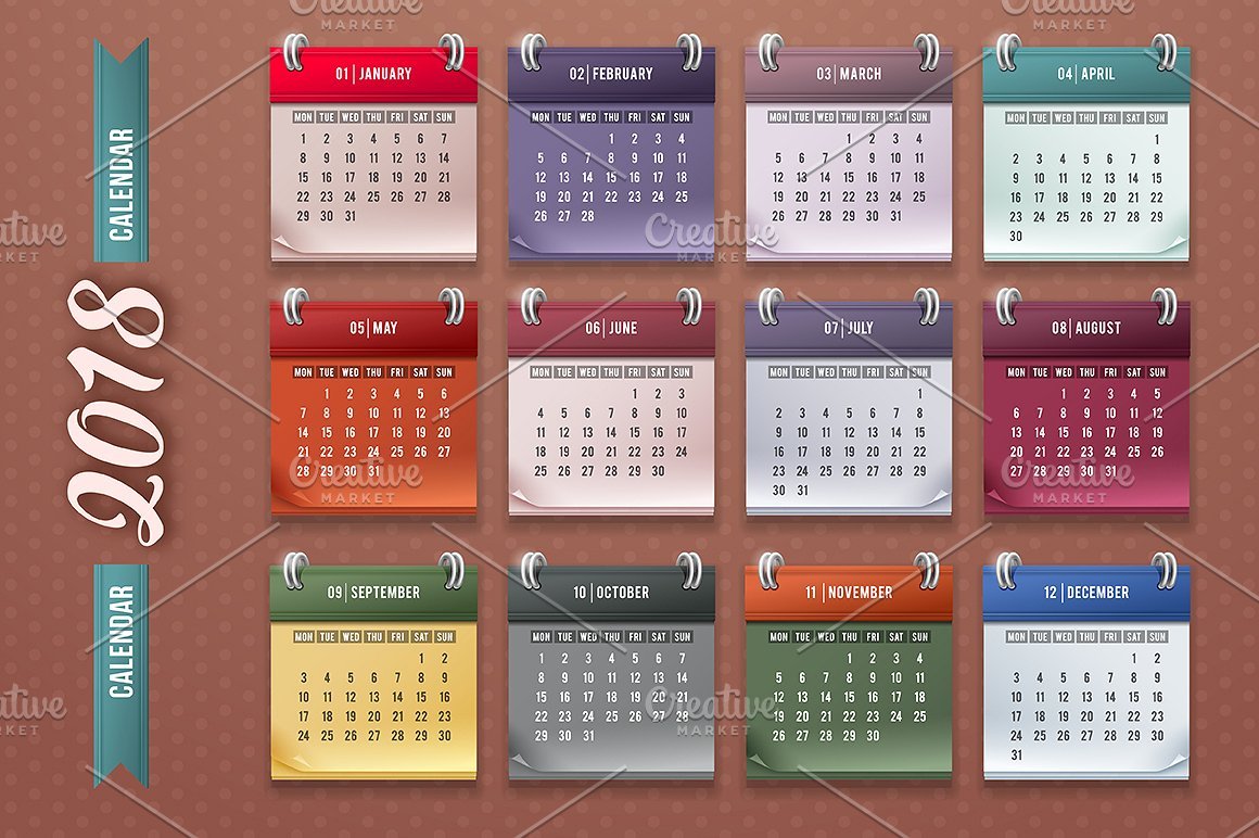 Calendars in Different colors Mockup