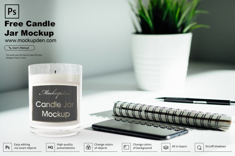 Free Simple Candle Jar Mockup PSD Template
