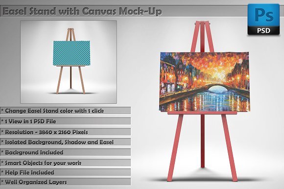Canvas With Easel Stand Mockup