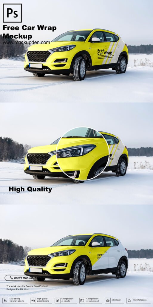 Download Free Car Wrap Mockup PSD Template - Mockup Den