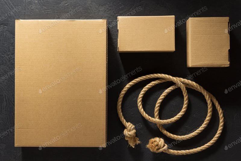 Cardboard Box With Rope Mockup