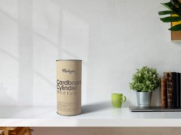 Free Cardboard Cylinder Mockup PSD Template