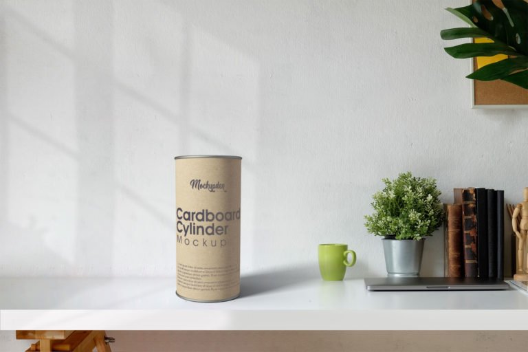 Free Cardboard Cylinder Mockup PSD Template