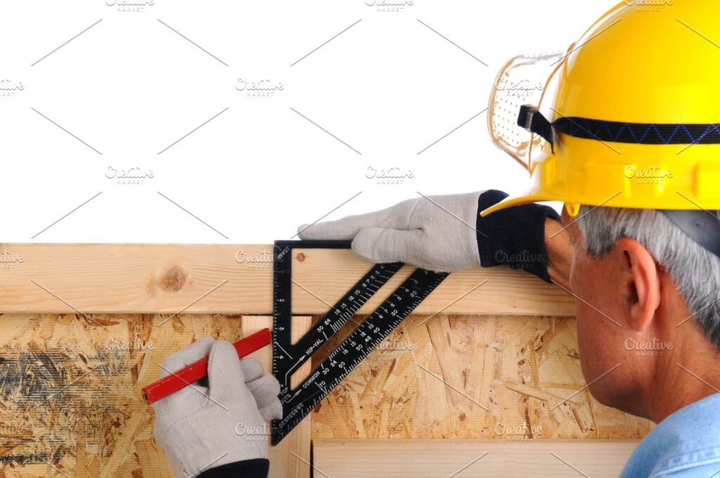 Carpenter Wearing Yellow Helmet And Working