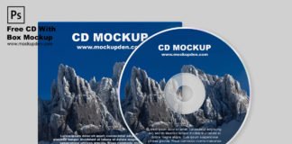 Free CD With Box Mockup PSD Template