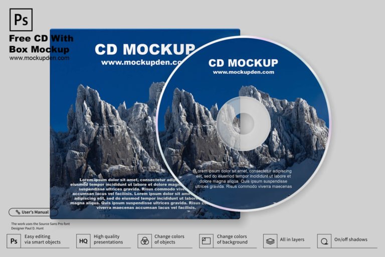 Free CD With Box Mockup PSD Template