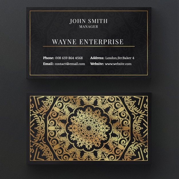 Chalkboard Theme Business Card Mockup With Thin Golden Border