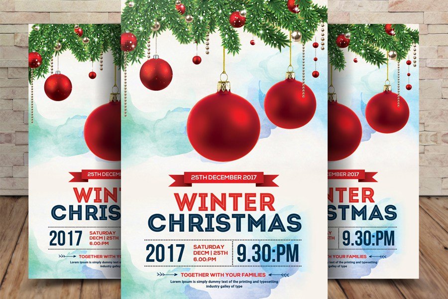 Christmas Party Flyer Mockup In Winter Scene Decoration