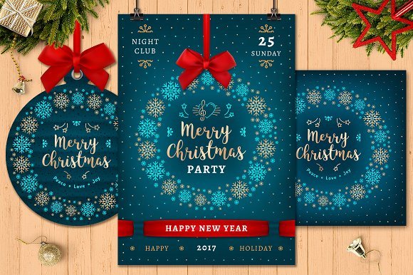 Christmas Party Multiple Shape Business Card And Tag design Mockup